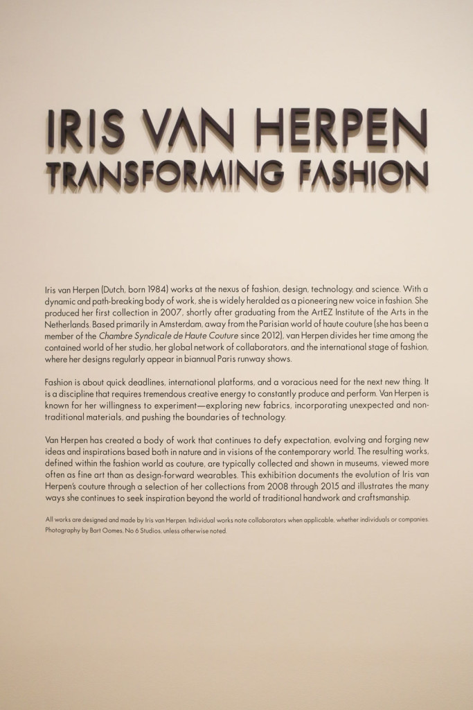 "Iris Van Herpen: Transforming Fashion" wall text. Click to enlarge. (photo: CatMax Photography)